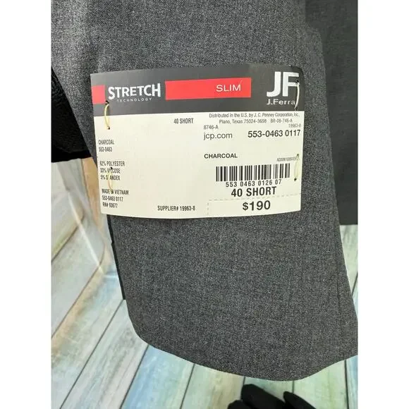J Ferrar Men's Suit Jacket Size 40 Short NEW Grey Slim Fit Sports Coat Charcoal